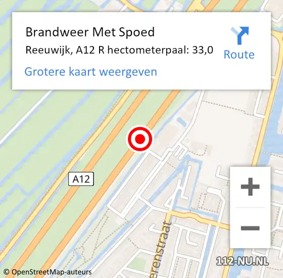 Locatie op kaart van de 112 melding: Brandweer Met Spoed Naar Reeuwijk, A12 R hectometerpaal: 33,0 op 26 juli 2018 20:29