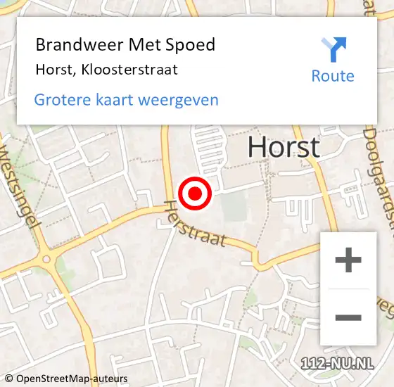 Locatie op kaart van de 112 melding: Brandweer Met Spoed Naar Horst, Kloosterstraat op 26 juli 2018 23:23