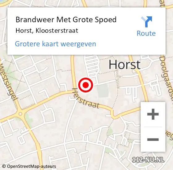 Locatie op kaart van de 112 melding: Brandweer Met Grote Spoed Naar Horst, Kloosterstraat op 26 juli 2018 23:51