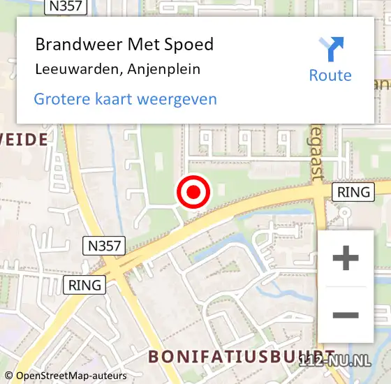 Locatie op kaart van de 112 melding: Brandweer Met Spoed Naar Leeuwarden, Anjenplein op 27 juli 2018 01:40