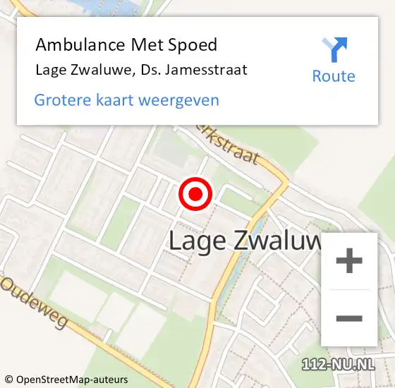 Locatie op kaart van de 112 melding: Ambulance Met Spoed Naar Lage Zwaluwe, Ds. Jamesstraat op 27 juli 2018 01:49
