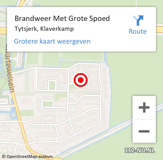 Locatie op kaart van de 112 melding: Brandweer Met Grote Spoed Naar Tytsjerk, Klaverkamp op 27 juli 2018 04:10