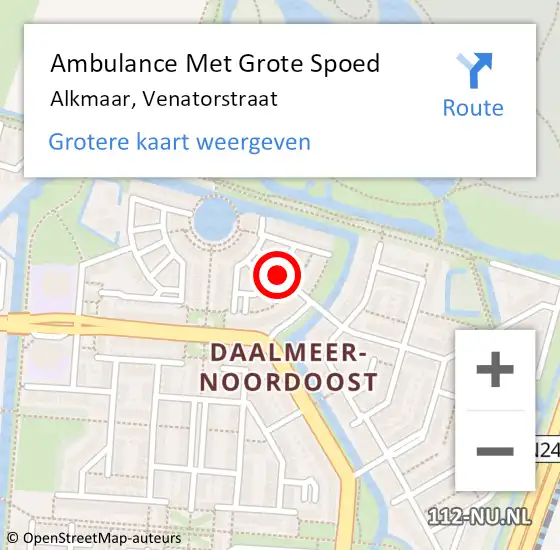 Locatie op kaart van de 112 melding: Ambulance Met Grote Spoed Naar Alkmaar, Venatorstraat op 27 juli 2018 07:36