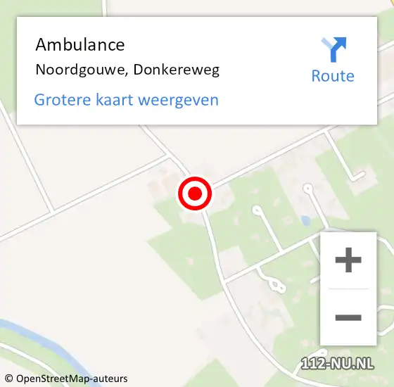 Locatie op kaart van de 112 melding: Ambulance Noordgouwe, Donkereweg op 27 juli 2018 07:47