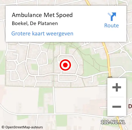 Locatie op kaart van de 112 melding: Ambulance Met Spoed Naar Boekel, De Platanen op 27 juli 2018 08:26