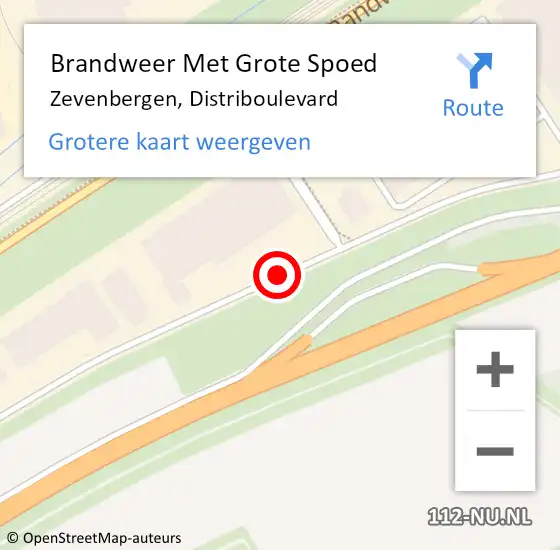 Locatie op kaart van de 112 melding: Brandweer Met Grote Spoed Naar Zevenbergen, Distriboulevard op 27 juli 2018 09:18