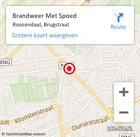 Locatie op kaart van de 112 melding: Brandweer Met Spoed Naar Roosendaal, Brugstraat op 27 juli 2018 10:11