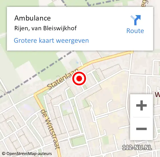 Locatie op kaart van de 112 melding: Ambulance Rijen, van Bleiswijkhof op 27 juli 2018 10:16