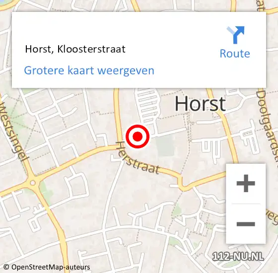 Locatie op kaart van de 112 melding:  Horst, Kloosterstraat op 27 juli 2018 12:04