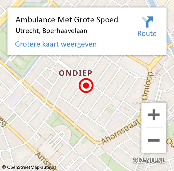 Locatie op kaart van de 112 melding: Ambulance Met Grote Spoed Naar Utrecht, Boerhaavelaan op 27 juli 2018 13:26