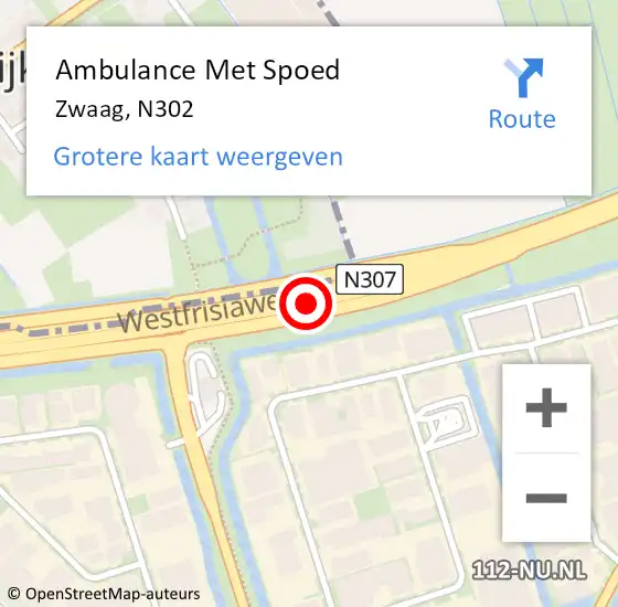 Locatie op kaart van de 112 melding: Ambulance Met Spoed Naar Zwaag, N302 op 27 juli 2018 14:43