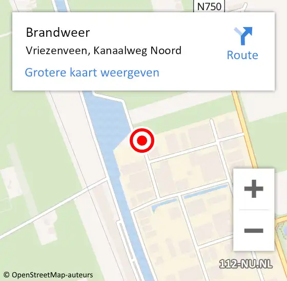 Locatie op kaart van de 112 melding: Brandweer Vriezenveen, Kanaalweg Noord op 27 juli 2018 16:43
