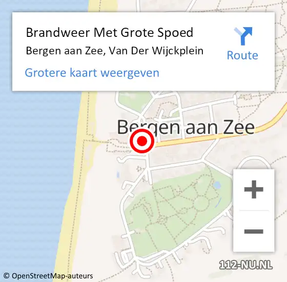Locatie op kaart van de 112 melding: Brandweer Met Grote Spoed Naar Bergen aan Zee, Van Der Wijckplein op 27 juli 2018 20:21