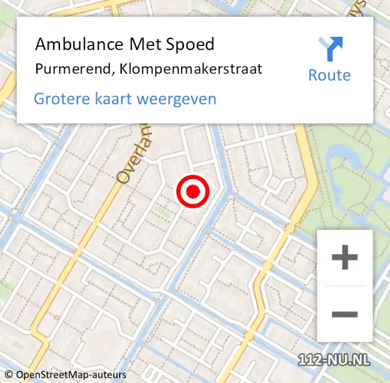 Locatie op kaart van de 112 melding: Ambulance Met Spoed Naar Purmerend, Klompenmakerstraat op 27 juli 2018 20:33