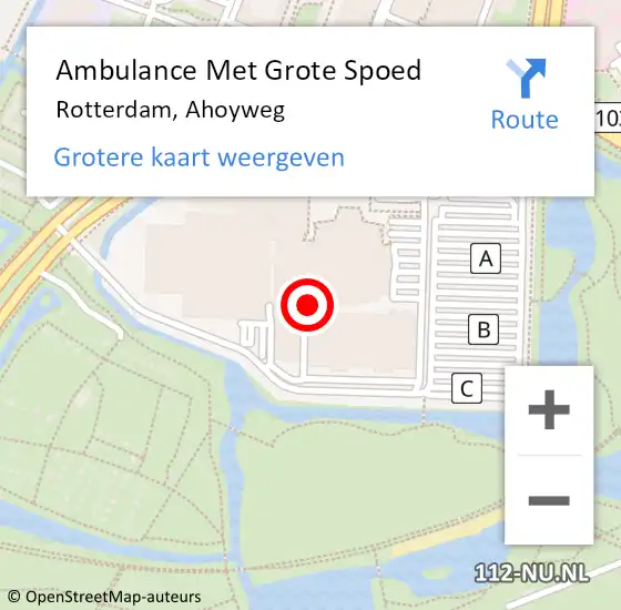 Locatie op kaart van de 112 melding: Ambulance Met Grote Spoed Naar Rotterdam, Ahoyweg op 27 juli 2018 20:42