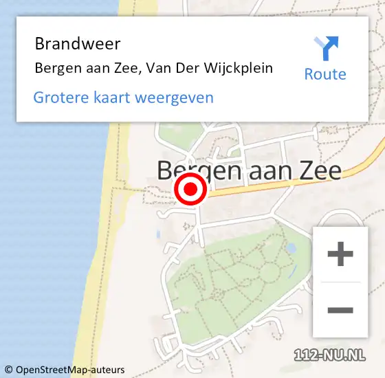 Locatie op kaart van de 112 melding: Brandweer Bergen aan Zee, Van Der Wijckplein op 27 juli 2018 20:51