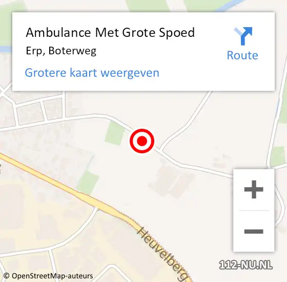 Locatie op kaart van de 112 melding: Ambulance Met Grote Spoed Naar Erp, Boterweg op 28 juli 2018 00:42
