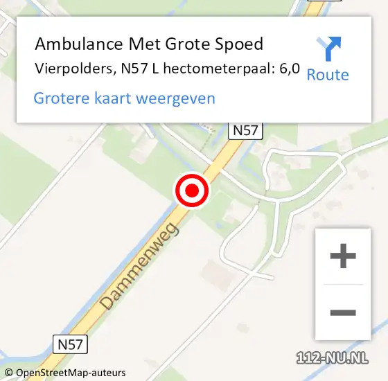 Locatie op kaart van de 112 melding: Ambulance Met Grote Spoed Naar Vierpolders, N57 L hectometerpaal: 6,0 op 28 juli 2018 06:33