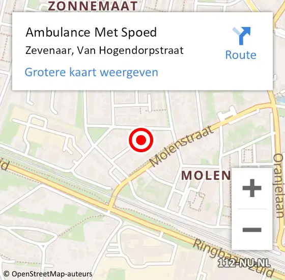 Locatie op kaart van de 112 melding: Ambulance Met Spoed Naar Zevenaar, Van Hogendorpstraat op 28 juli 2018 12:03