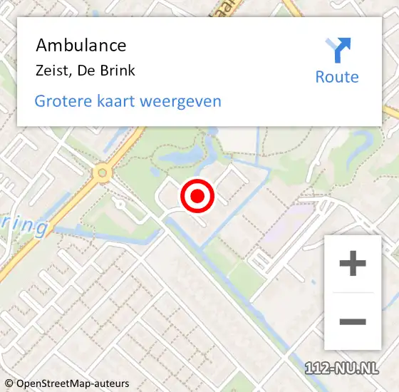 Locatie op kaart van de 112 melding: Ambulance Zeist, De Brink op 28 juli 2018 14:18