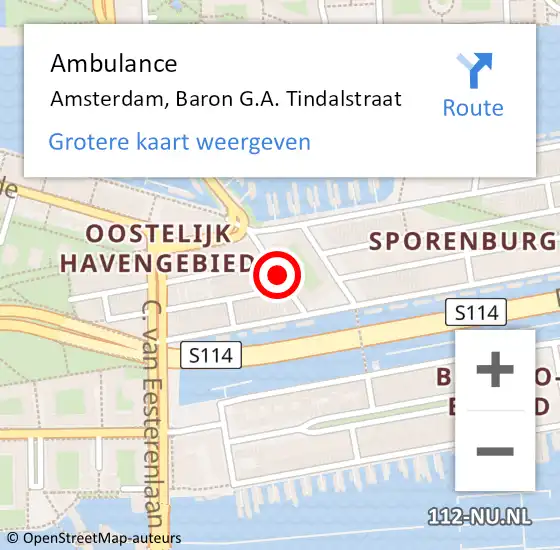 Locatie op kaart van de 112 melding: Ambulance Amsterdam, Baron G.A. Tindalstraat op 28 juli 2018 15:01