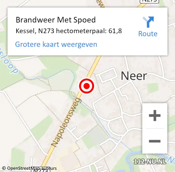 Locatie op kaart van de 112 melding: Brandweer Met Spoed Naar Kessel, N273 hectometerpaal: 61,8 op 28 juli 2018 15:47