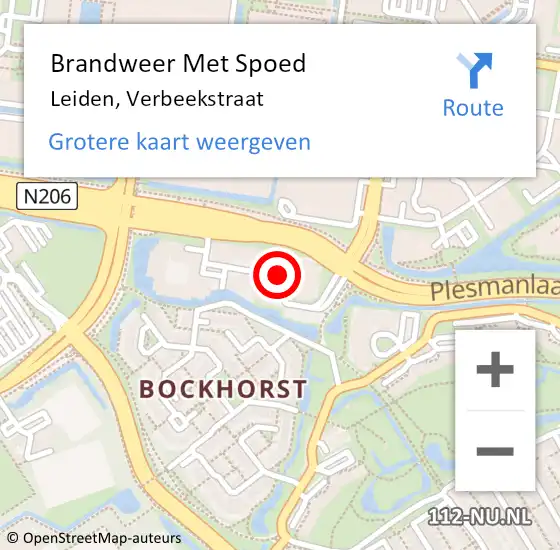 Locatie op kaart van de 112 melding: Brandweer Met Spoed Naar Leiden, Verbeekstraat op 28 juli 2018 16:14