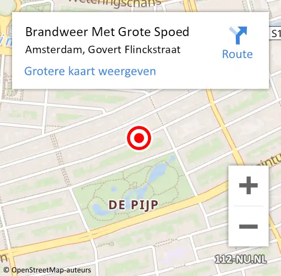 Locatie op kaart van de 112 melding: Brandweer Met Grote Spoed Naar Amsterdam, Govert Flinckstraat op 28 juli 2018 16:28