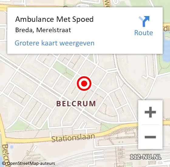 Locatie op kaart van de 112 melding: Ambulance Met Spoed Naar Breda, Merelstraat op 28 juli 2018 19:14