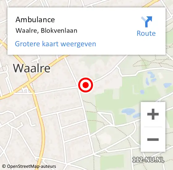 Locatie op kaart van de 112 melding: Ambulance Waalre, Blokvenlaan op 28 juli 2018 19:17