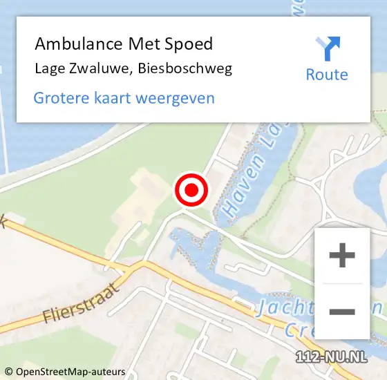 Locatie op kaart van de 112 melding: Ambulance Met Spoed Naar Lage Zwaluwe, Biesboschweg op 28 juli 2018 19:27
