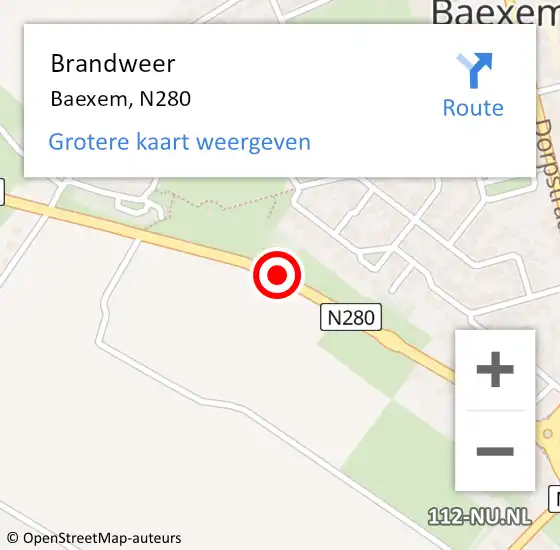 Locatie op kaart van de 112 melding: Brandweer Baexem, N280 op 28 juli 2018 19:49