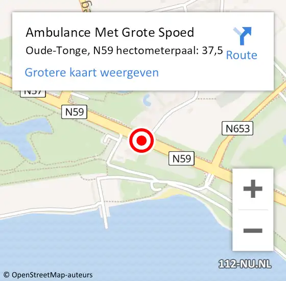 Locatie op kaart van de 112 melding: Ambulance Met Grote Spoed Naar Oude-Tonge, N59 hectometerpaal: 37,5 op 28 juli 2018 20:51