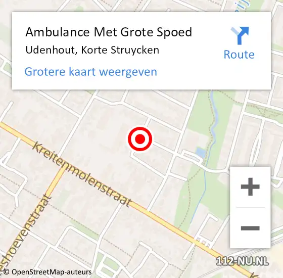 Locatie op kaart van de 112 melding: Ambulance Met Grote Spoed Naar Udenhout, Korte Struycken op 28 juli 2018 22:22