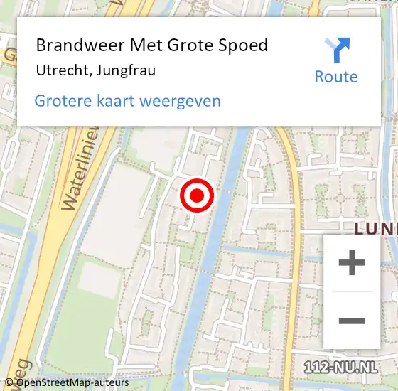 Locatie op kaart van de 112 melding: Brandweer Met Grote Spoed Naar Utrecht, Jungfrau op 28 juli 2018 23:18