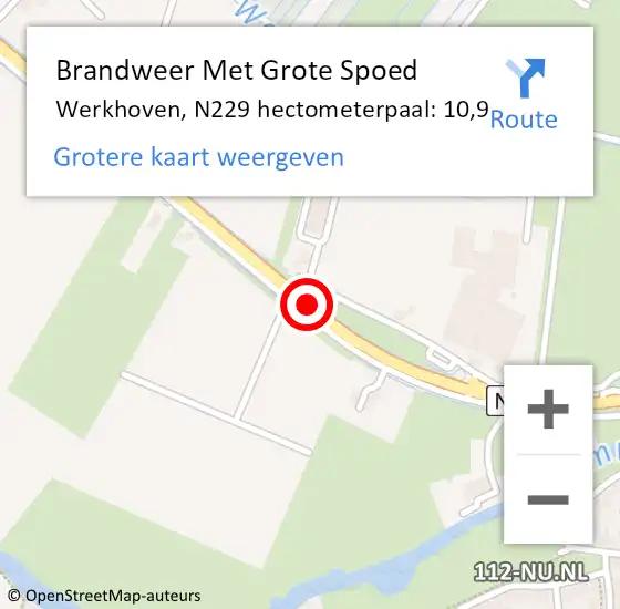 Locatie op kaart van de 112 melding: Brandweer Met Grote Spoed Naar Werkhoven, N229 hectometerpaal: 10,9 op 29 juli 2018 02:19