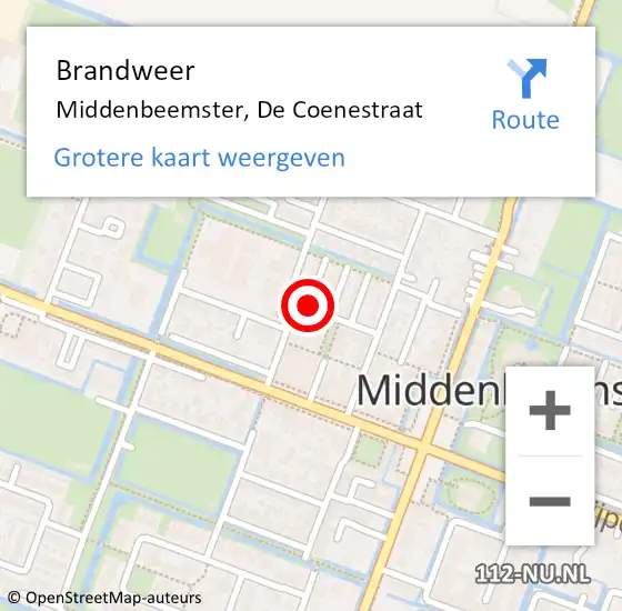 Locatie op kaart van de 112 melding: Brandweer Middenbeemster, De Coenestraat op 29 juli 2018 03:01