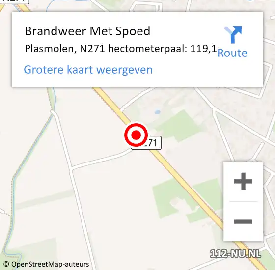 Locatie op kaart van de 112 melding: Brandweer Met Spoed Naar Plasmolen, N271 hectometerpaal: 119,5 op 29 juli 2018 11:05