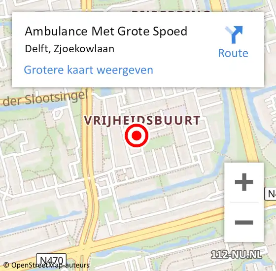 Locatie op kaart van de 112 melding: Ambulance Met Grote Spoed Naar Delft, Zjoekowlaan op 29 juli 2018 14:34