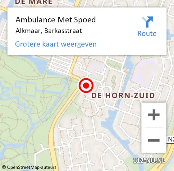 Locatie op kaart van de 112 melding: Ambulance Met Spoed Naar Alkmaar, Barkasstraat op 29 juli 2018 14:51