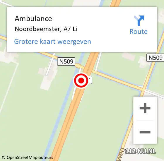 Locatie op kaart van de 112 melding: Ambulance Noordbeemster, A7 Li op 29 juli 2018 15:32