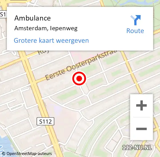 Locatie op kaart van de 112 melding: Ambulance Amsterdam, Iepenweg op 29 juli 2018 16:58