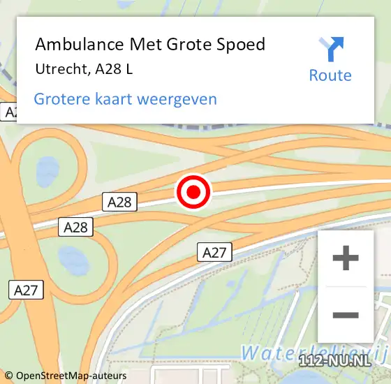 Locatie op kaart van de 112 melding: Ambulance Met Grote Spoed Naar Utrecht, A28 L op 29 juli 2018 18:00