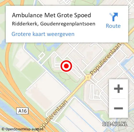 Locatie op kaart van de 112 melding: Ambulance Met Grote Spoed Naar Ridderkerk, Goudenregenplantsoen op 29 juli 2018 20:16