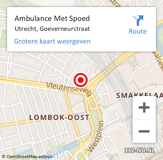 Locatie op kaart van de 112 melding: Ambulance Met Spoed Naar Utrecht, Goeverneurstraat op 30 juli 2018 00:12