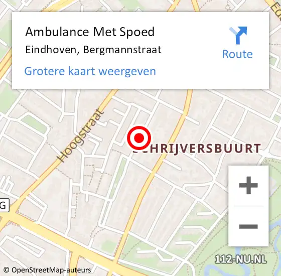 Locatie op kaart van de 112 melding: Ambulance Met Spoed Naar Eindhoven, Bergmannstraat op 30 juli 2018 08:02