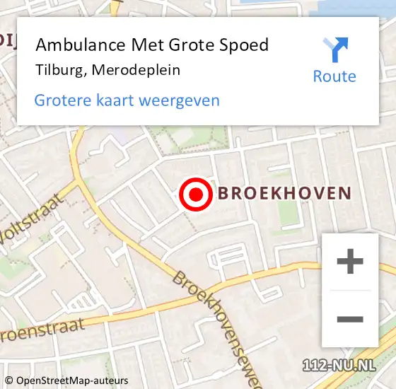 Locatie op kaart van de 112 melding: Ambulance Met Grote Spoed Naar Tilburg, Merodeplein op 30 juli 2018 10:20