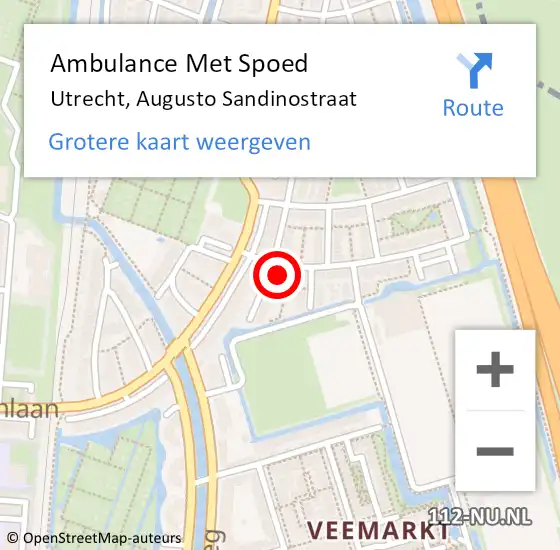 Locatie op kaart van de 112 melding: Ambulance Met Spoed Naar Utrecht, Augusto Sandinostraat op 30 juli 2018 12:26