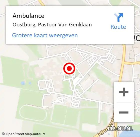 Locatie op kaart van de 112 melding: Ambulance Oostburg, Pastoor Van Genklaan op 30 juli 2018 13:49