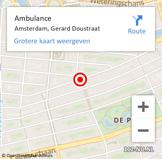 Locatie op kaart van de 112 melding: Ambulance Amsterdam, Gerard Doustraat op 30 juli 2018 17:39